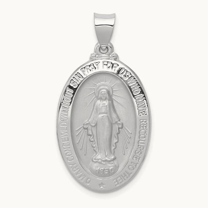 Polished/Satin Miraculous Medal Hollow Pendant — 34.5mm