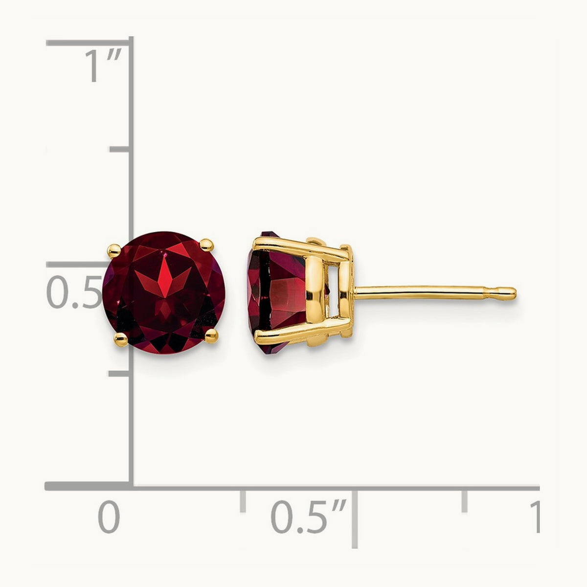 Garnet Post Earrings, 7mm, 14K