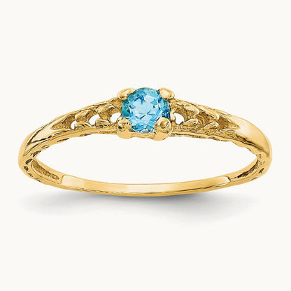 Madi K Blue Topaz Birthstone Baby Ring, 3mm, 14K