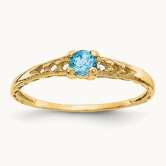 Madi K Blue Topaz Birthstone Baby Ring, 3mm, 14K