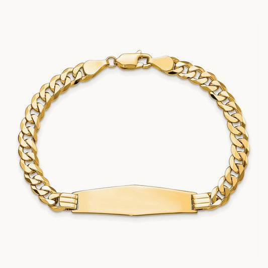 Curb Link Soft Diamond Shape ID Bracelet, 14K