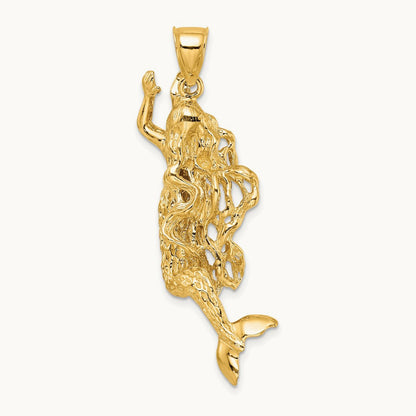 3-D Textured Large Mermaid Charm, 14K