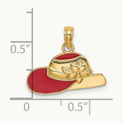 Polished 2-D Red Enamel Hat Charm, 14K