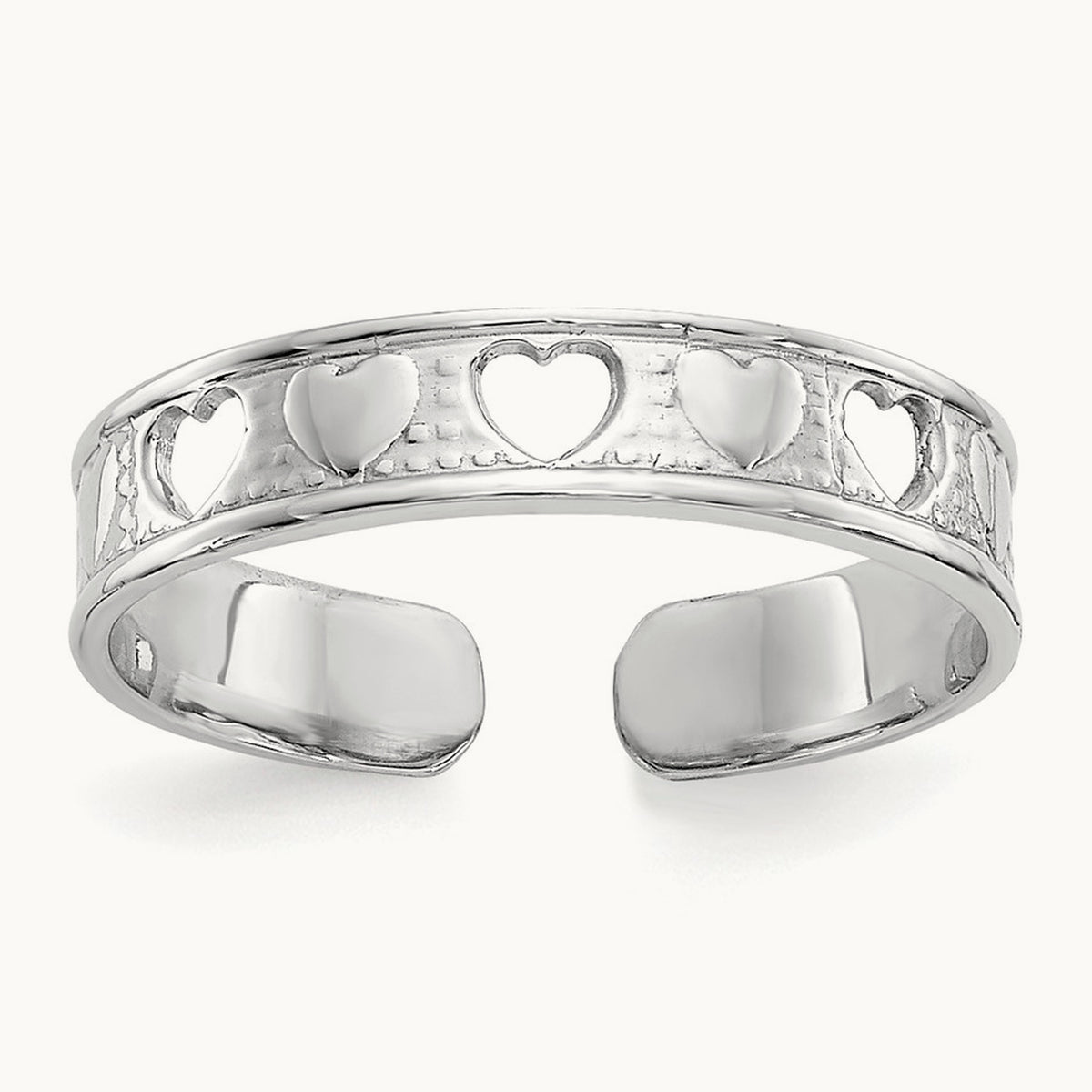 Polished with Hearts Toe Ring — 14K White Gold