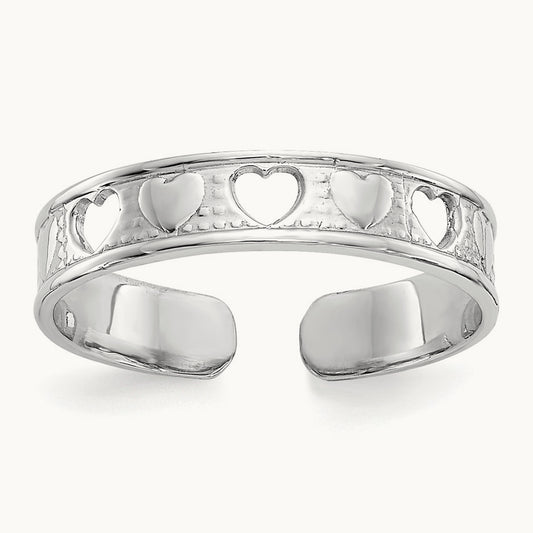 Polished with Hearts Toe Ring — 14K White Gold