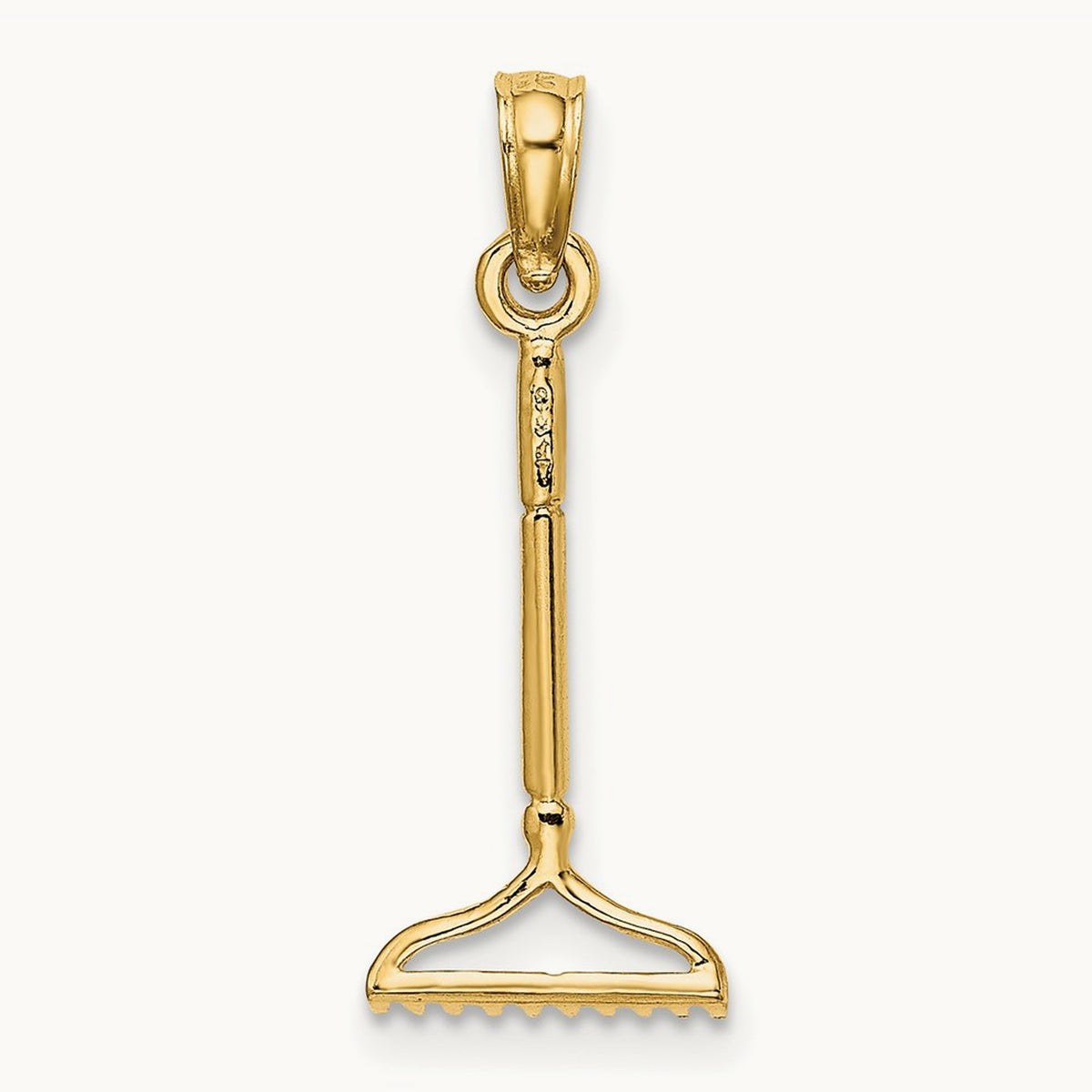 3-D Landscape Rake Garden Tool Charm, 14K