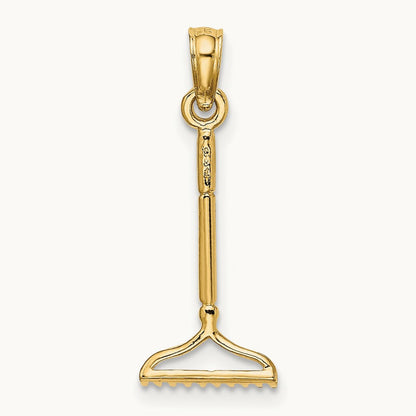 3-D Landscape Rake Garden Tool Charm, 14K