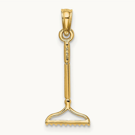 3-D Landscape Rake Garden Tool Charm, 14K