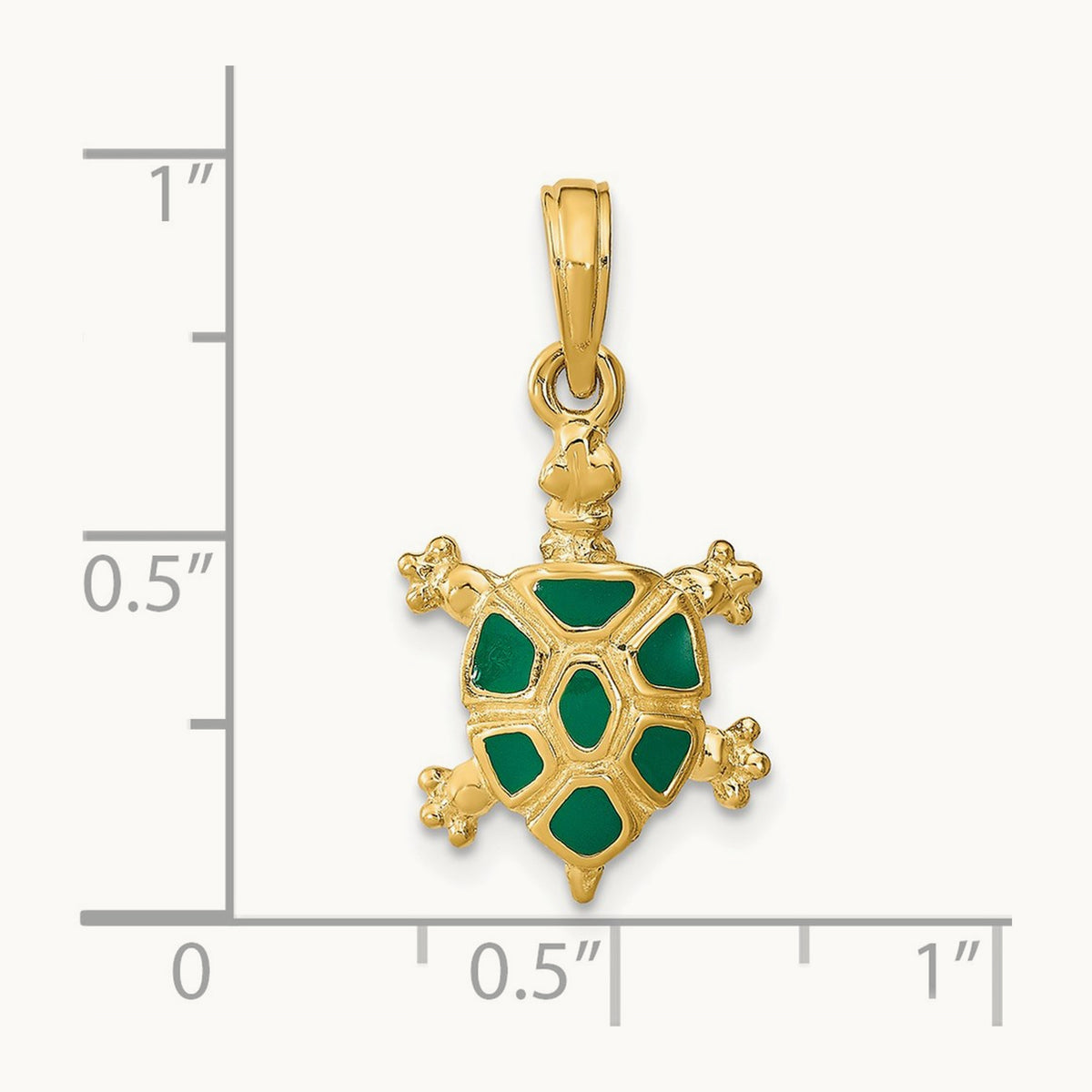Land Turtle Charm, 14K with Green Enamel
