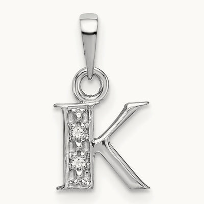 Rhodium-plated Diamond Letter K Initial Pendant, 14K White Gold
