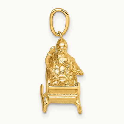 Polished 3-D Santa In Sleigh Waving Charm, 14K