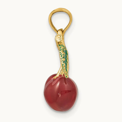 3-D Enamel Cherries W/ Leaf Charm, 14K