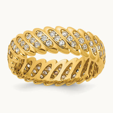 Polished Diamond Band Ring Complete, 14K Yellow Gold
