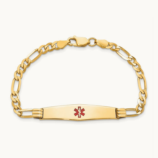 Medical Soft Diamond Shape Red Enamel Figaro ID Bracelet, 14K