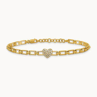 Polished Diamond Heart Cluster Fancy Link with 1in ext. Bracelet, 14K