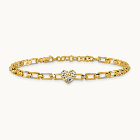 Polished Diamond Heart Cluster Fancy Link with 1in ext. Bracelet, 14K