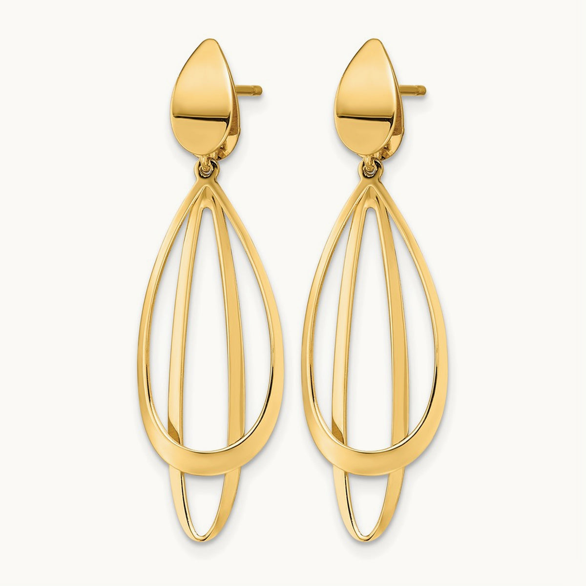 Polished and Brushed Post Dangle Earrings, 14K — Leslie's
