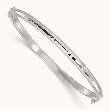 Diamond-cut and Laser-cut Hinged Bangle Bracelet, 14K White Gold