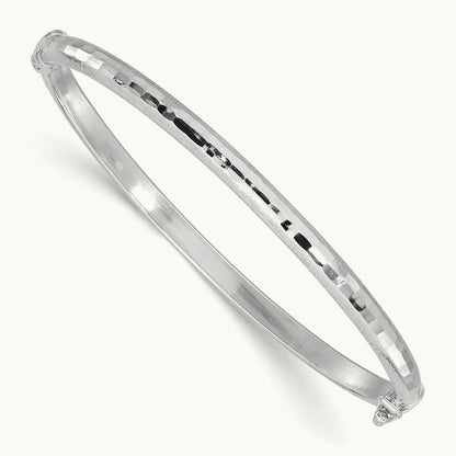 Diamond-cut and Laser-cut Hinged Bangle Bracelet, 14K White Gold