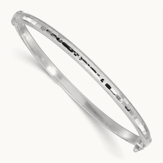 Diamond-cut and Laser-cut Hinged Bangle Bracelet, 14K White Gold