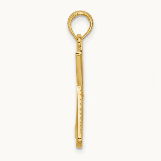 Polished Textured Scissor and Comb Pendant, 14K