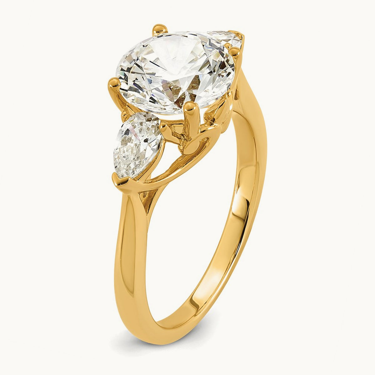 Round with Pear 3 Stone Engagement Ring, 1.25-3.50 ct tw Lab-Grown Diamond — 3 5/8 ct, 14K Yellow Gold