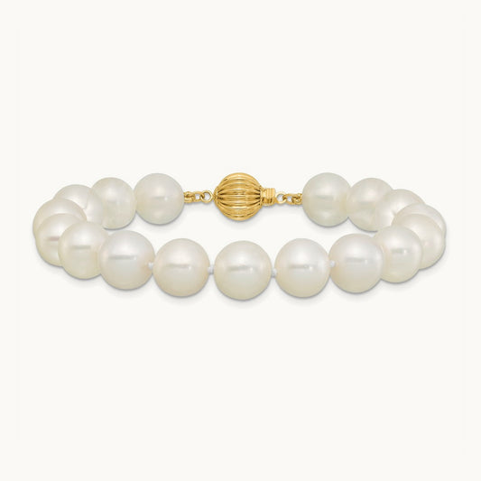 9- Near Rnd Wht Freshwater Cultured Pearl 7.5in Bracelet, 10mm, 14K