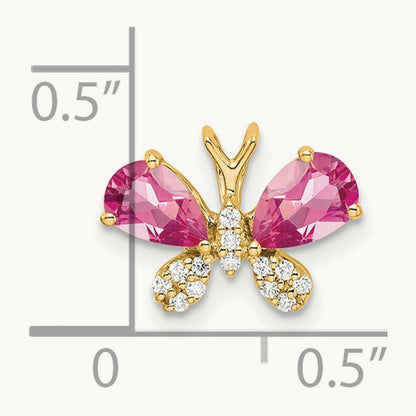 Pink Tourmaline & Diamond Butterfly Chain Slide, 14K Yellow Gold