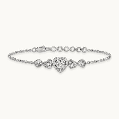 Polished Diamond Hearts with 1in ext. Bracelet, 14K White Gold