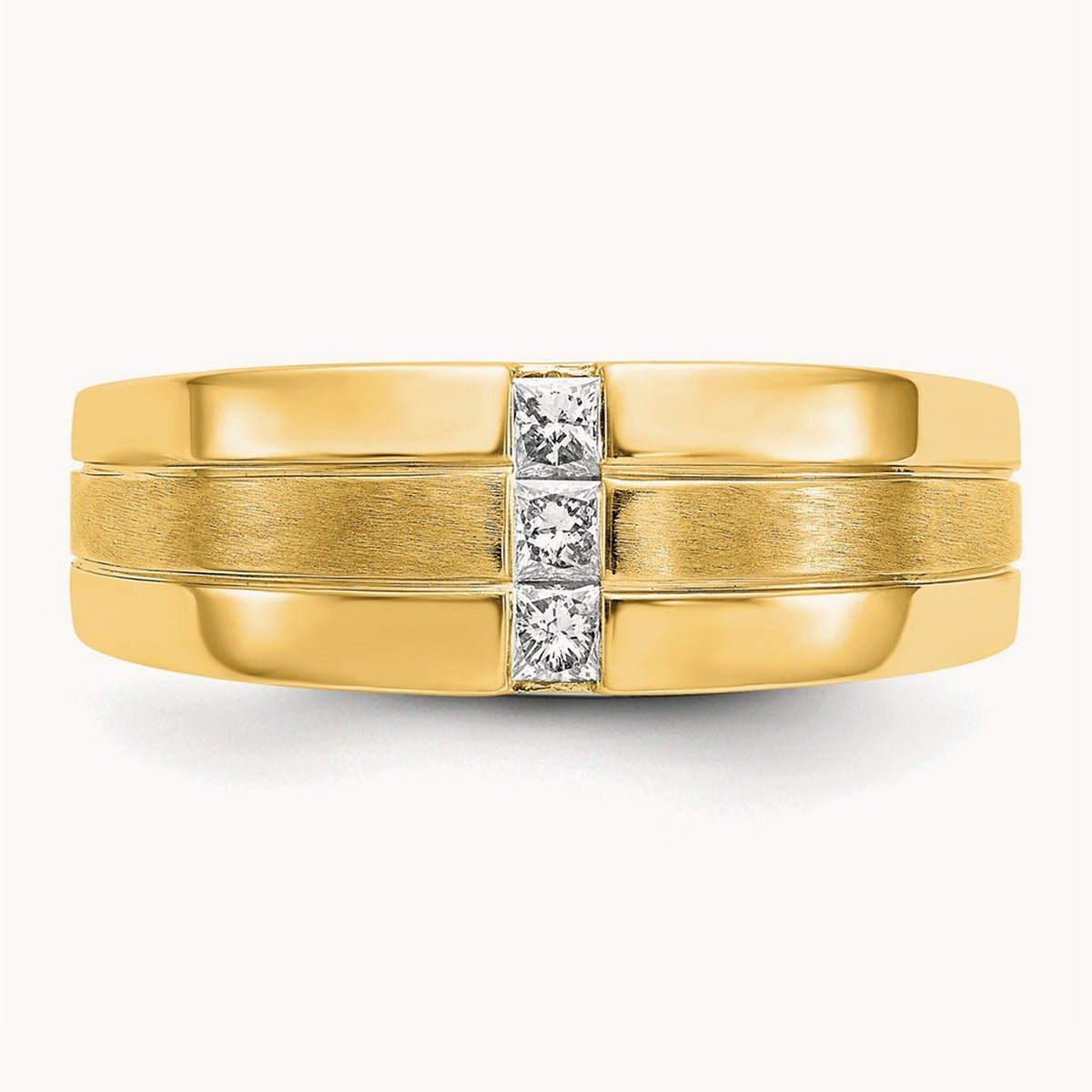 Men's Diamond Polished and Satin Ring — 14K Yellow Gold
