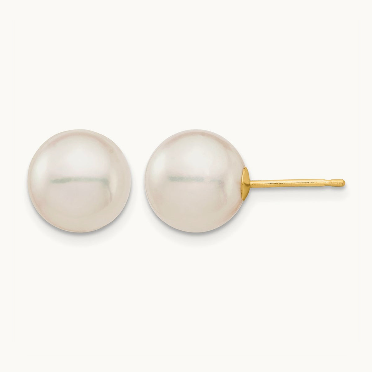 9- White Round Saltwater Akoya Cultured Pearl Stud Post Earrings, 10mm, 14K