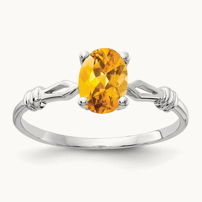 7x5mm Oval Citrine ring, 14K White Gold