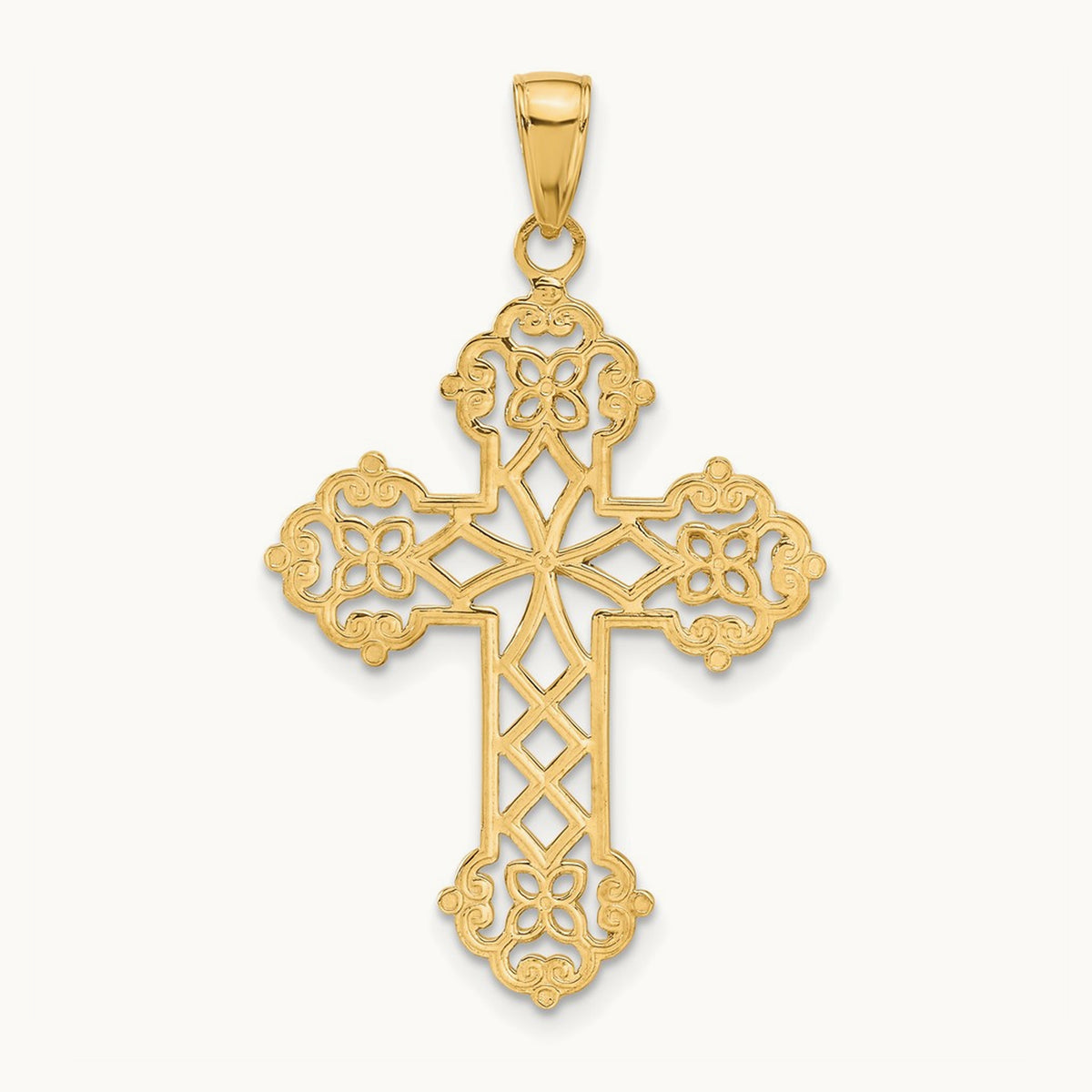 Lacey Budded Cross Pendant, 14K