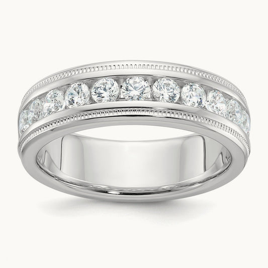 IBGoodman Men's Polished and Milgrain 11-Stone Diamond Ring, 14K White Gold