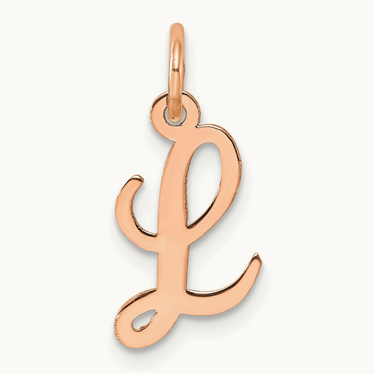 Small Script Letter L Initial Charm, 14K Rose Gold