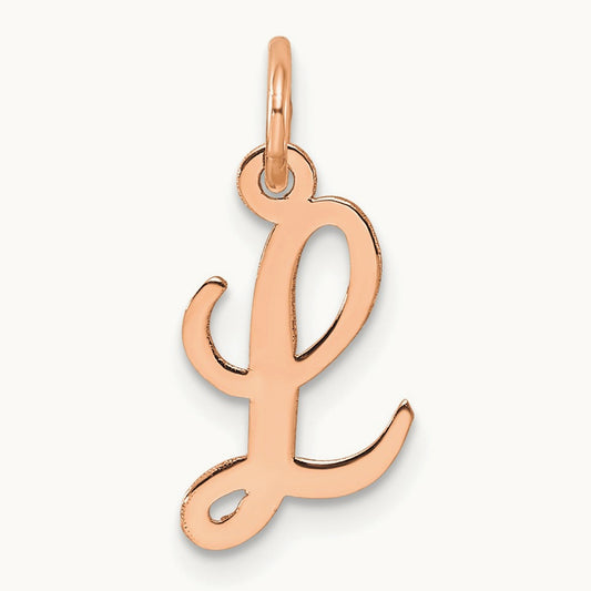 Small Script Letter L Initial Charm, 14K Rose Gold