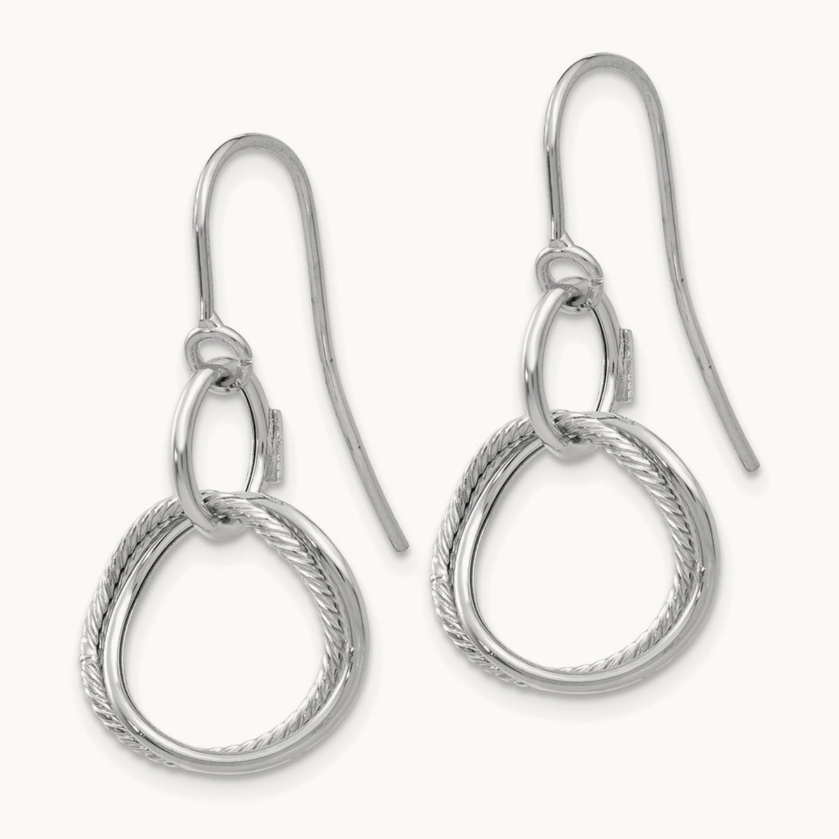 Small Twisted Circle Shepherd Hook Earrings — 14K White Gold