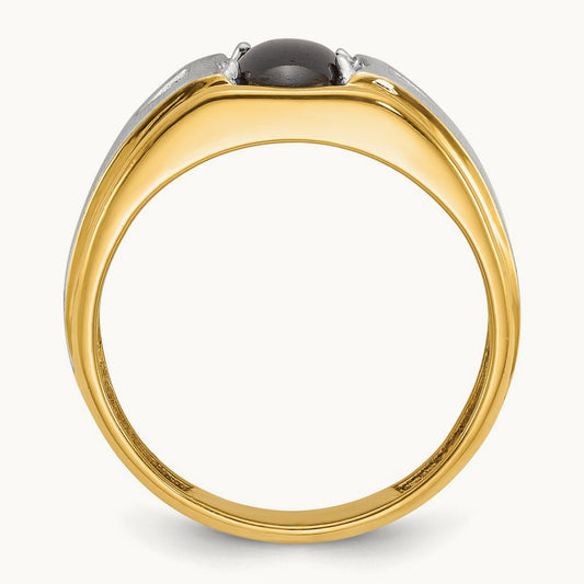 14ktt IBGoodman Men's Satin Black Star Sapphire & AA Diamond Ring