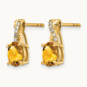 Citrine and Diamond Earrings — 14K Yellow Gold