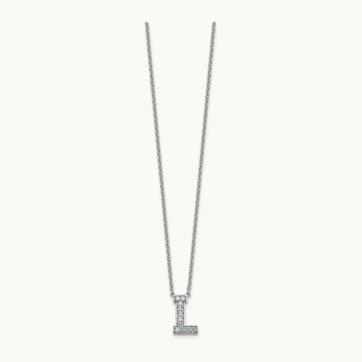 Initial Necklace — 14K White Gold, L, 1/4 ct