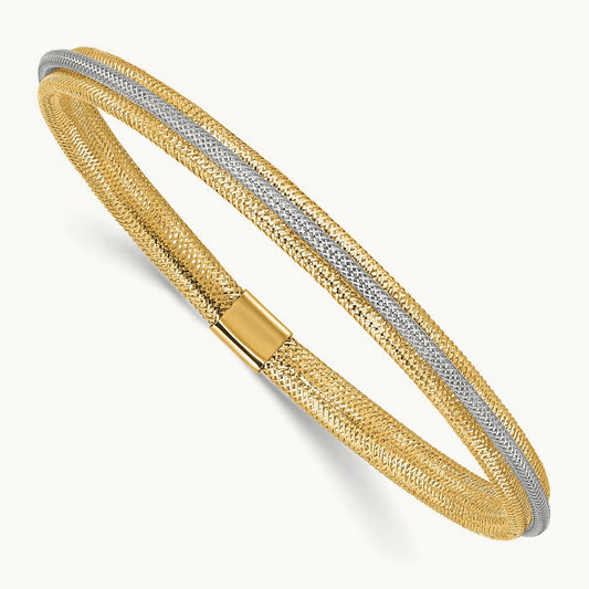 w/Rhodium Polished Mesh Stretch Bracelet, 14K — Leslie's