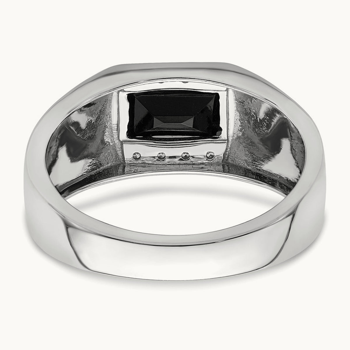 Polished & Satin Onyx & Diamond Mens Ring, 14K White Gold