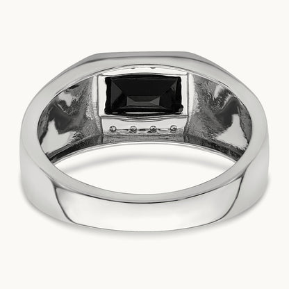 Polished & Satin Onyx & Diamond Mens Ring, 14K White Gold