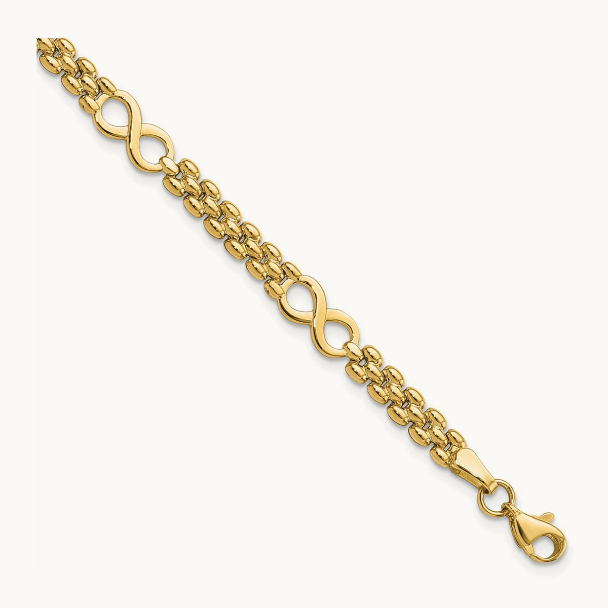 Polished Infinity and Fancy Link 7.5in Bracelet, 14K