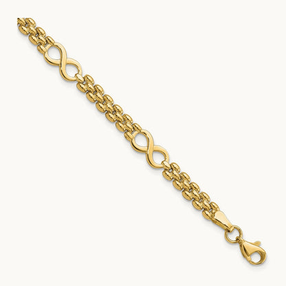 Polished Infinity and Fancy Link 7.5in Bracelet, 14K