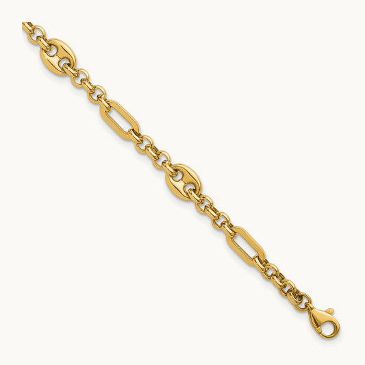 Polished Multi-link 7.5 in Bracelet, 14K