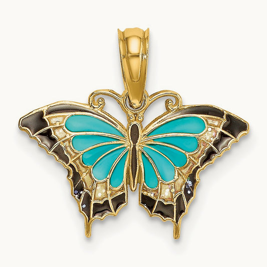 Small Enameled Wings Butterfly Charm, 14K