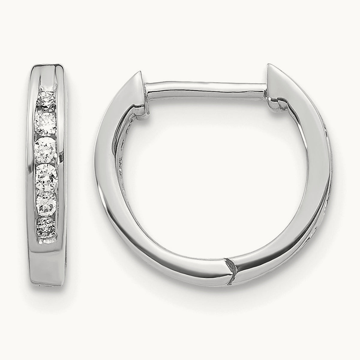 Polished Diamond Hinged Hoop Earrings — 14K White Gold