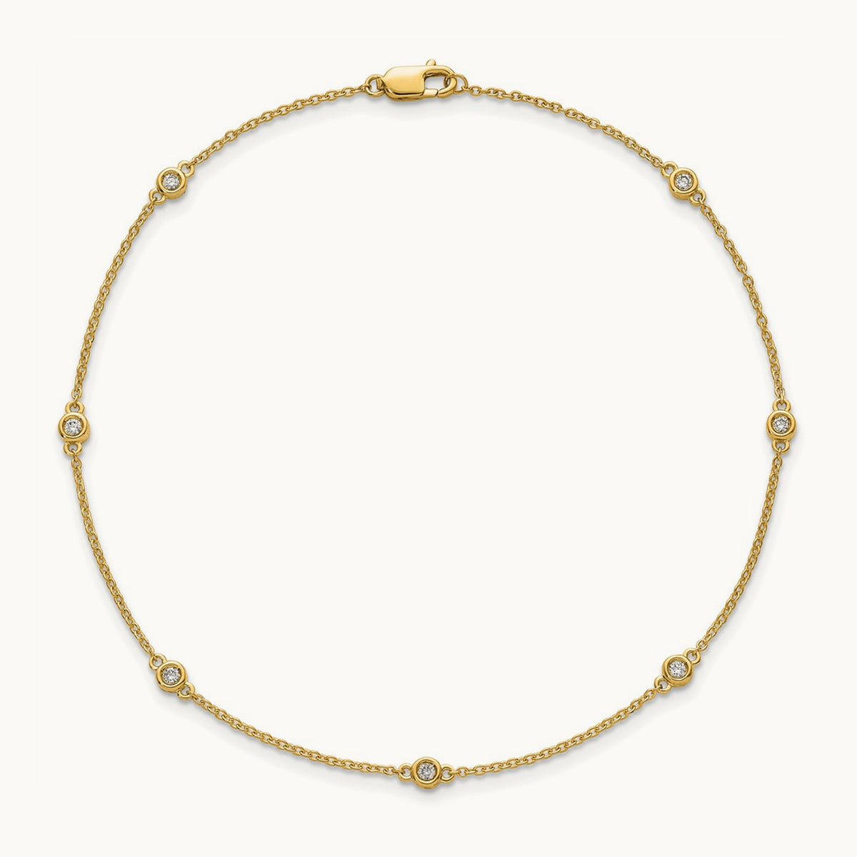 Diamond Station Cable Anklet, 14K
