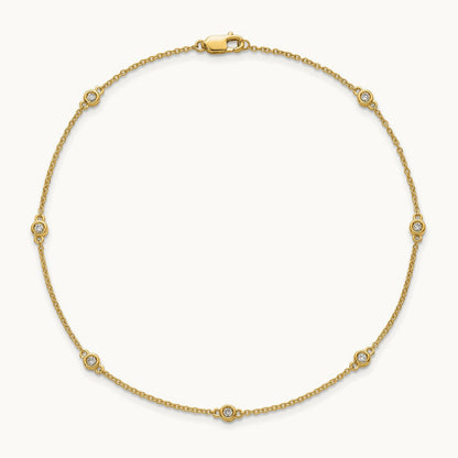 Diamond Station Cable Anklet, 14K